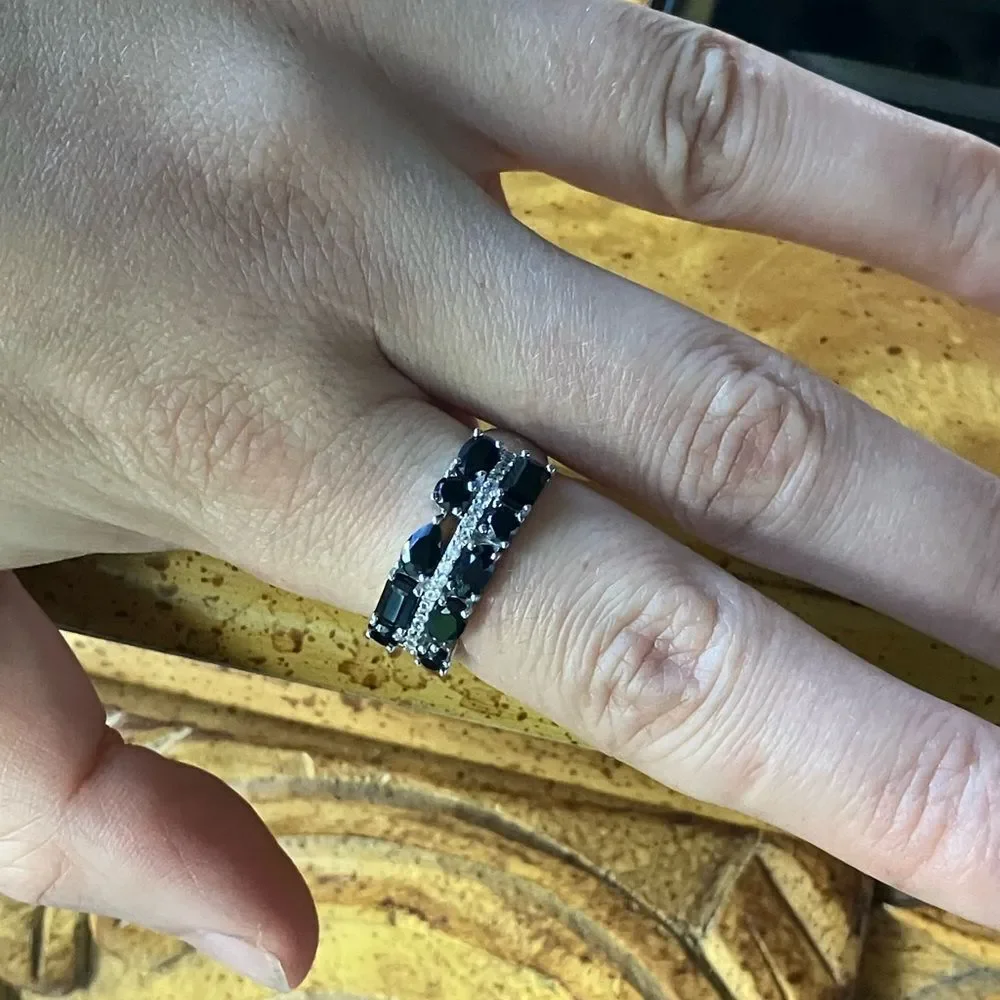 Natural Black Spinel Sterling Silver Ring Size 8